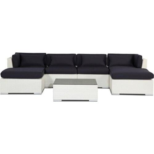 Modern Outdoor Furniture Sofa Patio 7 Piece Set, White Wicker/Navy