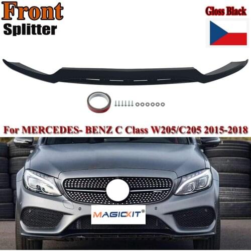 MagicKit Gloss Black For Mercedes W205 C205 C-Class Front Bumper Splitter Lip AMG Style