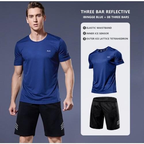Mens Breathable Sportswear Suits Gym 3M Reflective Short Training Clothes Workout Jogging Sports Set Running Tracksuit For Men