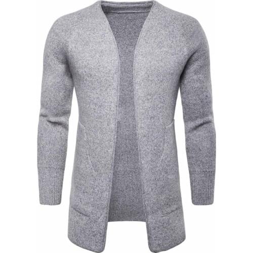 Spring autumn 2020 solid color no buckle V-neck Black grey coat gentleman new trendy mens cardigan cloak