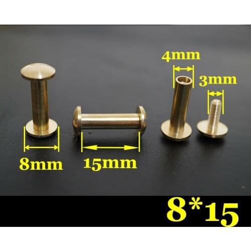 50pc Q2-8x15 Solid Brass belt screw Chicago Screw Leathercraft