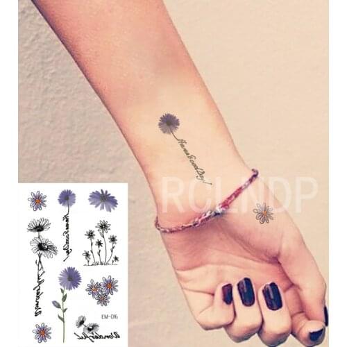 Waterproof Temporary Tattoo Sticker Daisy Flower "heaven Good Day!" English Sentence Fake Tatto Flash Tatoo Art for Women Men