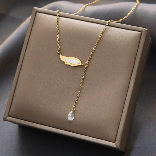 XIYANIKE 316L Stainless Steel Gold Color Rhinestone Feather Pendant Necklaces For Women Chokers 2021 Trend Fashion Gift Jewelry