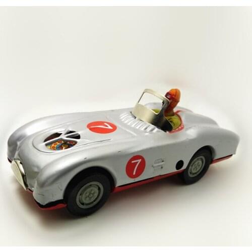 [Funny] Adult Collection Retro Wind up toy Metal Tin Racer on Racing car Mechanical Clockwork toy figures model kids baby gift