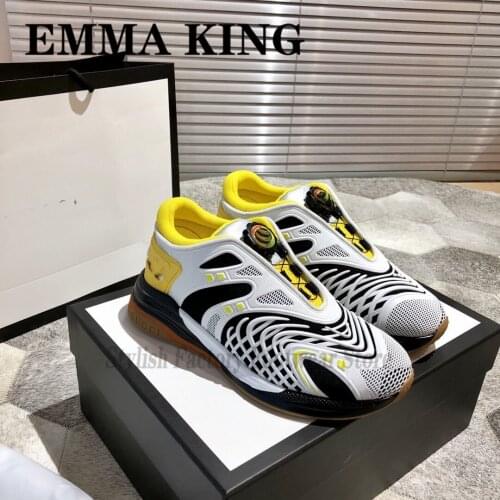 2020 Designer Knitting Leather Sneakers Round-Toe Interlocking Double Letter Trainers Cord Dial Clasp Womens Vulcanize Shoes