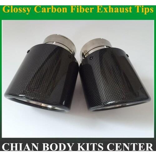 1 Piece: Plain Weave Glossy Carbon Car styling Exhaust System Muffler Tip Tail Pipes Universal Straight Stainless Steel