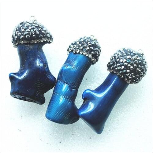 Natural blue coral pendants with rhinstone for women bracelets making accessoris size 30-40mm new coral beads