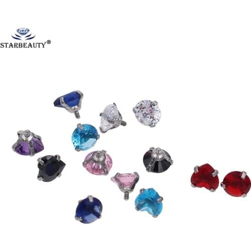 10Pcs/Lot 3A Zircon 1.6x5mm Gem Screw Hole Head Stainless Steel Ball 1.6/14G Lip Tongue Ring Ear Belly Navel Body Piercing