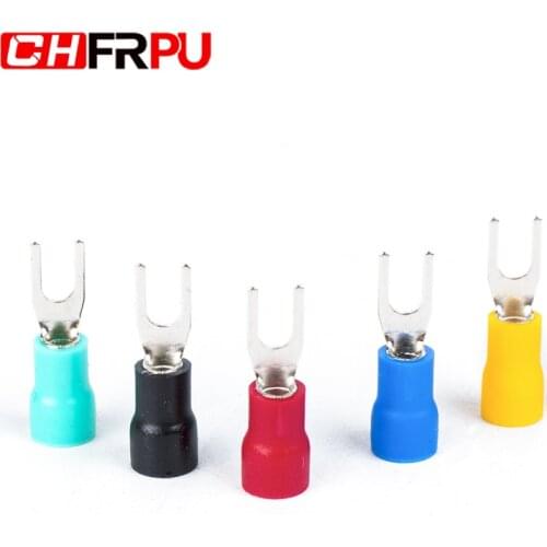 100Pcs fork cable wire connector wire crimping terminal SV1.25-3 SV1.25-4 SV2-3 pre-insulated terminal red blue