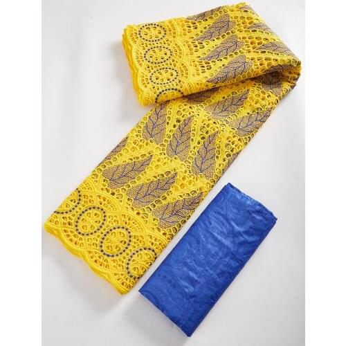 2.5 Yards Bazin Fabric + 2.5 Yards Cotton Lace African Lace Fabric With Stones African Swiss Voile Lace Fabric For Party Dress