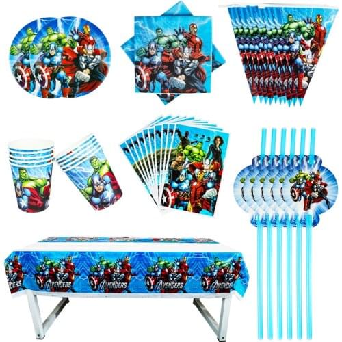 40/80/81/100PCS The Avengers Baby Shower Party Decoration Birthday Sets Banner Straw bag Cup Plate Tablecloth Supplies For Kids
