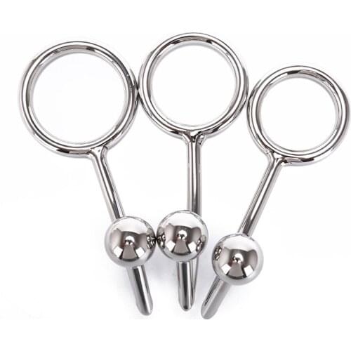 40/45/50mm Penis Chastity Lock,Fetish Cock Ring Stainless Steel Metal Anal Hook with Penis Ring for male, Anal Plug