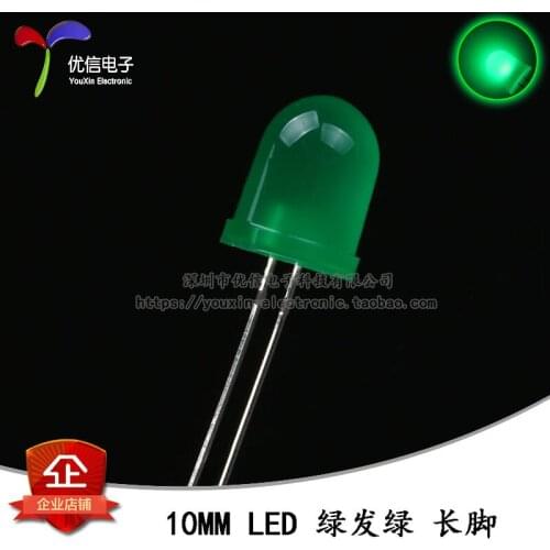 50 PCS 10 mm/F10 round head LED green green green leds light super bright feet long