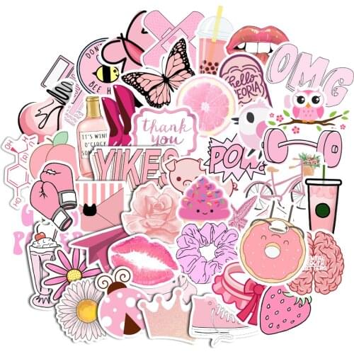 50PCS Cartoon Pink INS Style Vsco Girl Stickers For Laptop Moto Skateboard Luggage Refrigerator Notebook Laptop Toy Sticker