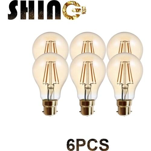 6pcs/Lot Retro Edison Filament Bulb A60 6W Decor for Chrismas B22 220V Vintage Lamp 2500K Home Decoration