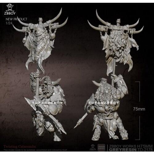 75mm Resin Figure Kits Minotaur warrior carrying a flag resin model self-assembled TD-2178