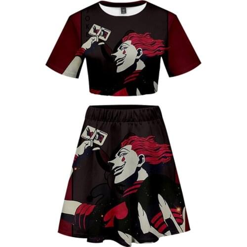 Anime Killua Zoldyck Cosplay T-shirt Skirt Two Piece Set 3D Print Hisoka Shirt Sexy Short Sleeve For Women Girls