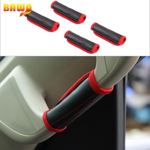 BAWA For Dodge RAM 1500 2018-2021 Car Interior Top Roof Grab Bar Handle Protector Decoration Leather Cover Case Guard Pad Mat