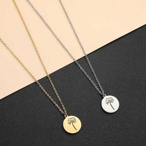 Cxwind Fashion Birth Flower Necklace for Women Floral Pendant Gold Necklace Flower Disc Charm Dainty Birthday Jewelry Gift