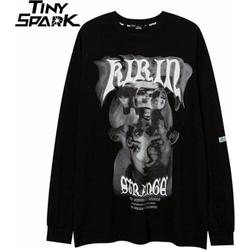 Hip Hop Streetwear Oversize T Shirt Letter Illusion Print T-Shirt Harajuku Cotton Casual 2021 Men Autumn Long Sleeve Tshirt