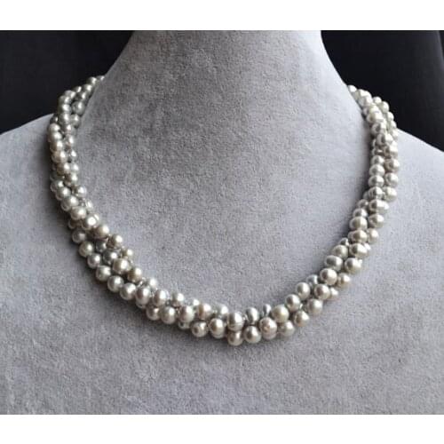 Luck Pearl Jewelry 5-6mm 3Strands Natural Gray Freshwater Pearl Necklace Wedding Bridesmaidsgift Fashion Women Jewelry