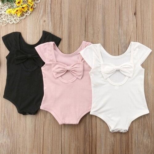 2019 Cute Newborn Infants Baby Girls Boy Bowknot Bodysuit Backless Jumpsuit Toddler Summer Children Kids Soft Casual Clothes 19M
