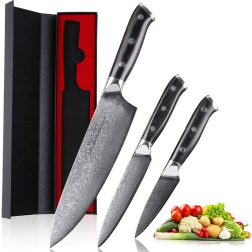 Mokithand 3pcs Japanese Kitchen Knife Set 67 Layer Damascus Steel Chef knives Sharp VG10 Home Knives Professional Cooking Knife