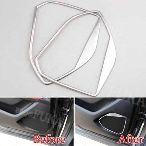 BBQ@FUKA 4pcs Stainless Steel Door Speaker Audio Sound Cover Trim For 2017 Peugeot 5008 3008 Decorative Car-styling Accessories