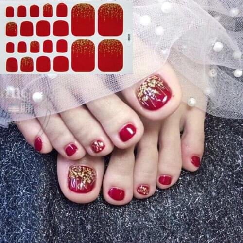 Heart Moon Leaf Waterproof Toe Nail Stickers Glitter Summer Style Tips Full Cover Decals Adhesive Wraps Foot Nail Art Supplies