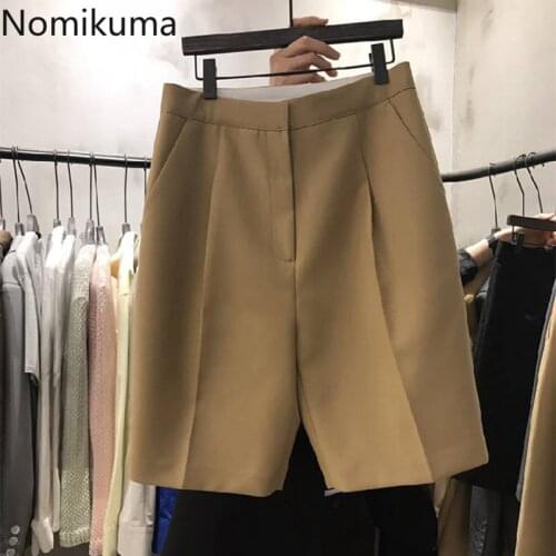 Nomikuma Woman Half Pants Causal Solid Korean Elegant Trousers 2021 Spring Summer New Straight Pants Pantalones De Mujer 6G063