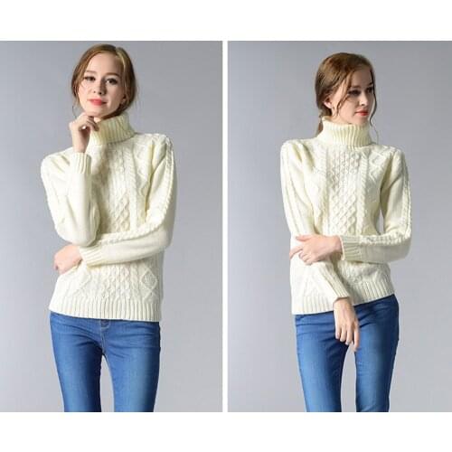 NEW Womens Knitted Sweaters Elegant Pullovers Solid Color Long Sleeve Thick Sweaters Comfortable Turtleneck Female Sweaters S-L