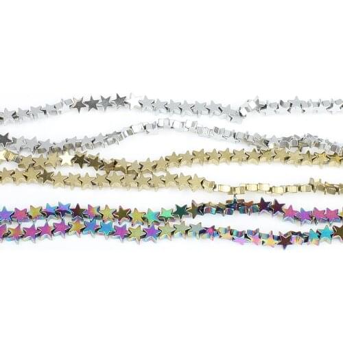 Natural hematite 4mm6mm8mm10mm color plating pentagram necklace beads jewelry making DIY Earring Jewelry Accessories 16 inches