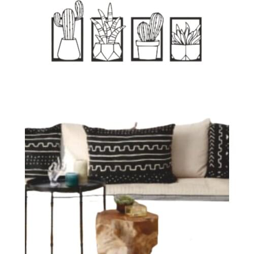 Plant Wooden 4 Piece Stylish Canvas Painting Decoration Cactus Picture Home Decor Room Nordic Style Wall Hanging Vintage Art