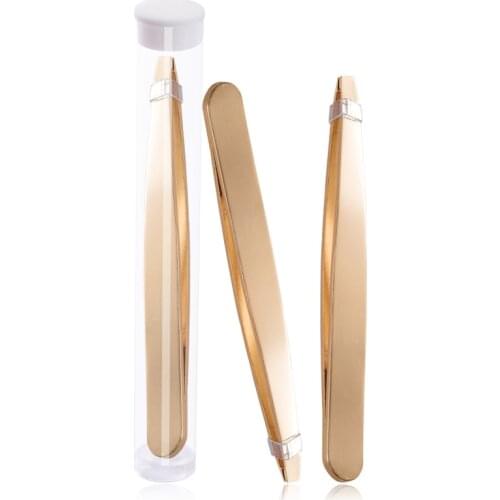 1PCS Gold Color Eyebrow Tweezer Hair Beauty Slanted Puller Stainless Steel Eye Brow Clips Makeup Tool Brand New