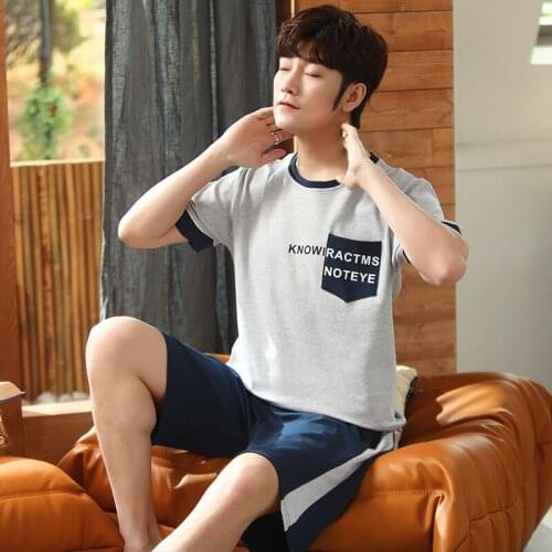Summer Full Pure Cotton Pyjamas Male Casual Pajamas Short Sleeve Shorts For Men O-Neck Pajama Sets Comfortable Cool Sleepwear