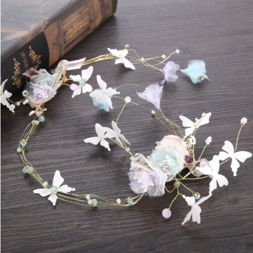 New Fashion Lovely Girl Women Pink White Blue Butterfly Crown Headband Floral Garlands Hairband Headdress Hair Accessories
