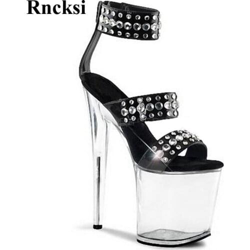 Rncksi Women Transpant Platform with Straps sandals 20cm high heels dress New womens shoes