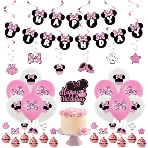 Pink Minnie Mouse Balloons Birthday Party Decor Baby Shower Decoration Kids Party Banner Cake Topers Balloon Air Globos