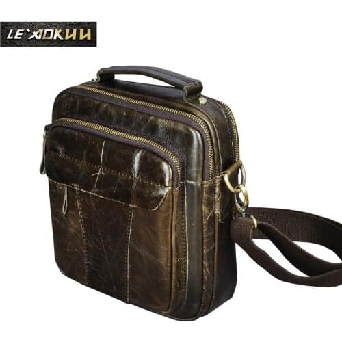 Quality Leather Male Casual Design Shoulder Messenger bag Cowhide Fashion Cross-body Bag 8" Tablet Tote Mochila Satchel bag 149g