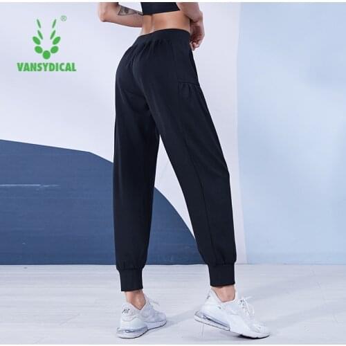 VANSYDICAL jogging pants women drawstring running sport gym pants female training fitness workout long trousers casual women