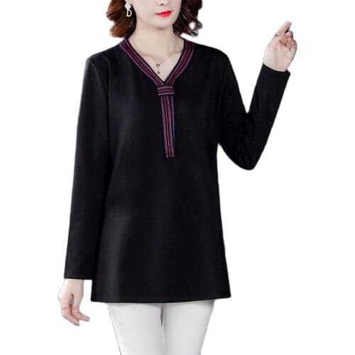 Spring long sleeve t shirt women korean fashion tie woman tshirts black loose plus size mujer camisetas Vintage long shirts 4XL