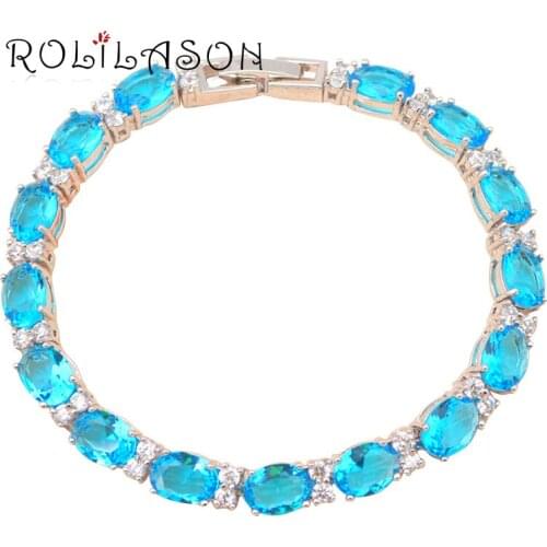 ROLILASON summer vibe seawater blue zircon silver bracelets Health Fashion jewelry gift for lady friends TB456