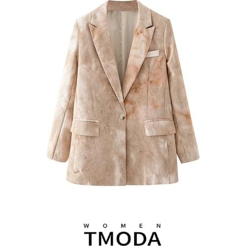 TMODA358 2021 Winter Women Tie-dye Corduroy Blazer Coat Vintage Long Sleeve Single Button Female Chic Tops Woman Jacket