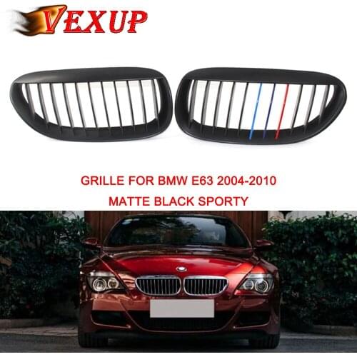 1Pair Matte Black Single Slat Sporty Front Grill Racing Grill for BMW 6 Series E63 E64 M6 2004 05 06 07 08 2009 2010 Car Stying