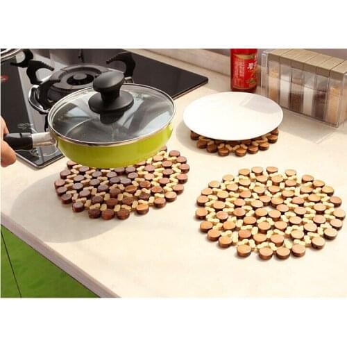 1PC Hollow Bamboo Kitchen Utensils Pot Coffee Cup Thickened Circular Bowl Table Mat Drink Coaster Placemat Round Shape LB 257