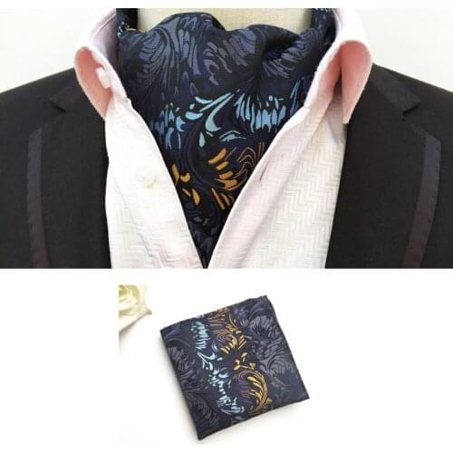 2020 Gentlemen Ascot Handkerchief Set Embroiderede Flowers Pattern Cravat Tie