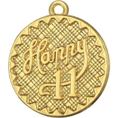 2021 Gold Color Happy 11 Engraved Round Disc Charms Fit Bracelet for Birthday Anniversary Special Day Gift charms for necklace