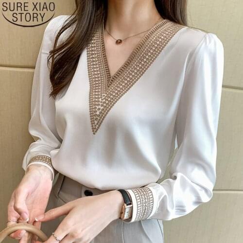 2021 Spring Office Lady Long Sleeve Blouse Women Tops Fashion Solid V Neck Chiffon Blouses Plus Size Clothing Loose Blusas 13366