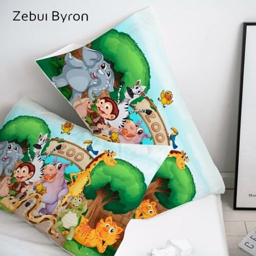 3D Cartoon Pillow Case Pillowcase Custom/50x70/50x75/50x80/70x70 Decorative Pillow Cover,Animal zoo Bedding for Kids/Baby/Child