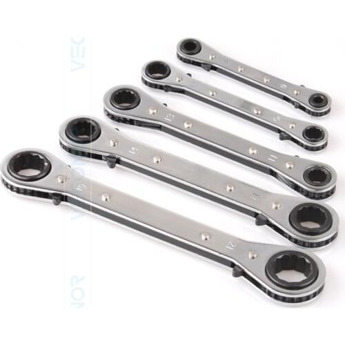 5pcs Flat Ratchet Ring Wrench Spanners Set Metric 2-Way Reversible Steel Flat Tools
